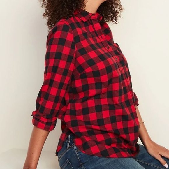 Maternity Plaid Flannel Popover Shirt Green/Blue​ - Picture 6 of 7
